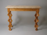 Cherry Taffy Console Table, carved Vermont cherry, curly Vermont maple top, by David Hurwitz Originals, Randolph, Vermont