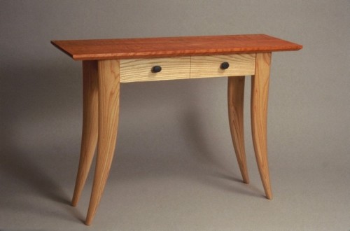 Console table in Curly cherry and ash with river stone drawer pulls - by David Hurwitz