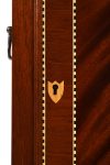 Detail shot showing inlay banding and veneer on a federal period shelf clock reproduction